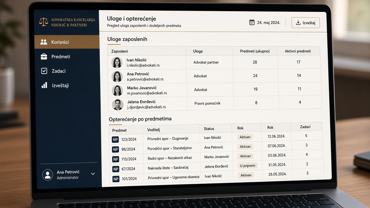 Interni back-office panel za advokatsku kancelariju